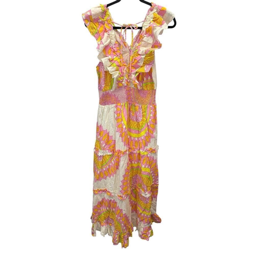 NWT Love the Label Boho Maxi Dress Linen Blend Ruffle Tiered Size L - Picture 9 of 13